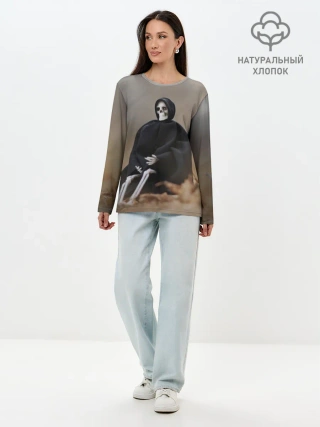 Лонгслив женский. Хлопок / Сидячий Скелет