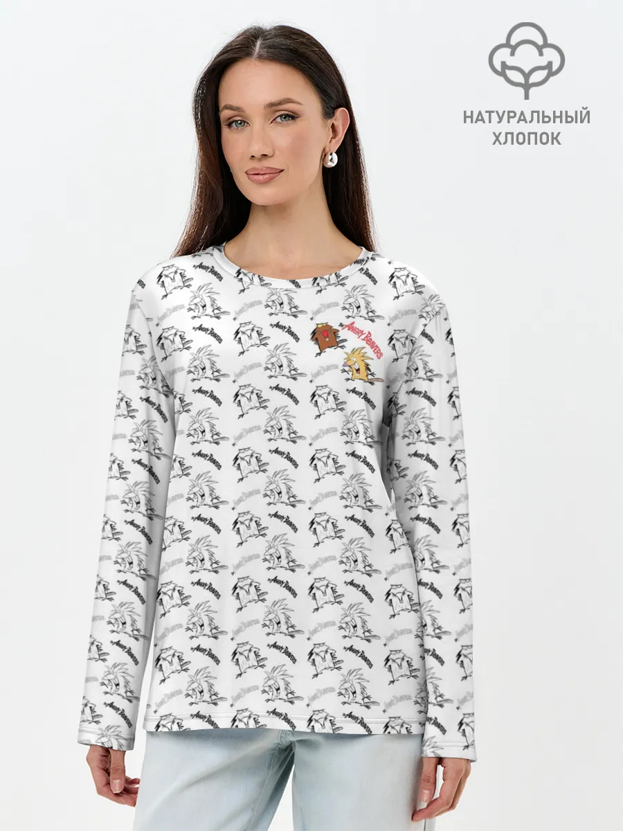 Лонгслив женский. Хлопок / Крутые бобры паттерн