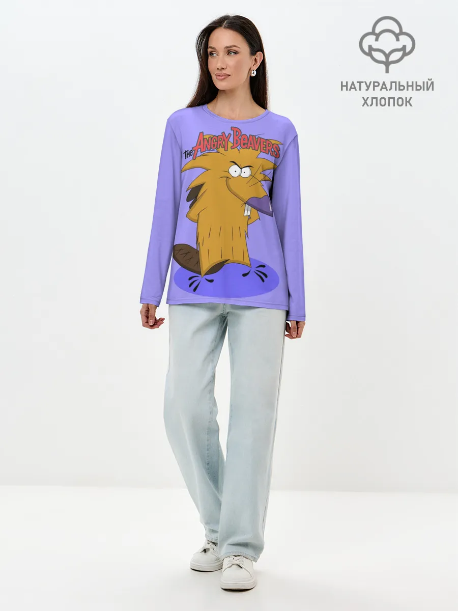 Лонгслив женский. Хлопок / Крутые бобры. Норберт