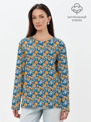 Лонгслив женский. Хлопок / АПЕЛЬСИННЫЙ ПАТТЕРН | ФРУКТЫ