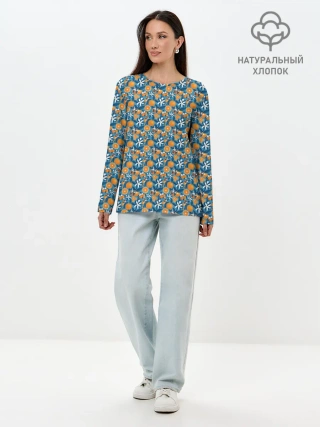 Лонгслив женский. Хлопок / АПЕЛЬСИННЫЙ ПАТТЕРН | ФРУКТЫ