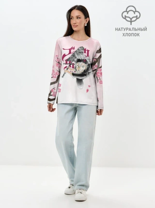 Лонгслив женский. Хлопок / Чёрный клевер сакура Аста
