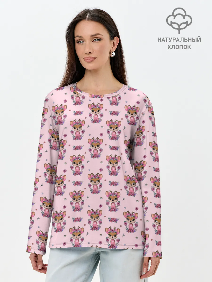 Лонгслив женский. Хлопок / Милая олениха