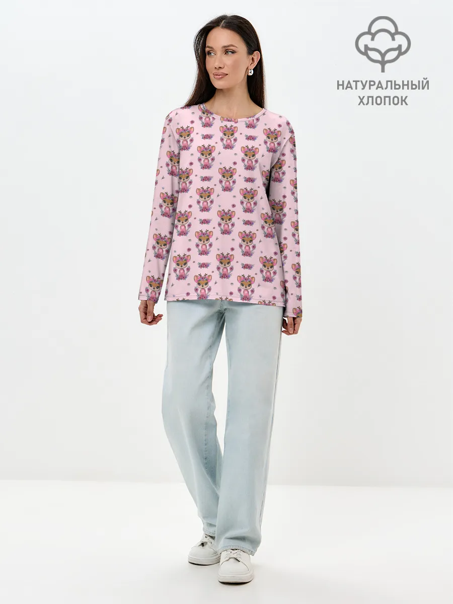 Лонгслив женский. Хлопок / Милая олениха