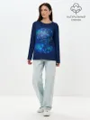 Лонгслив женский. Хлопок / Медуза на синем