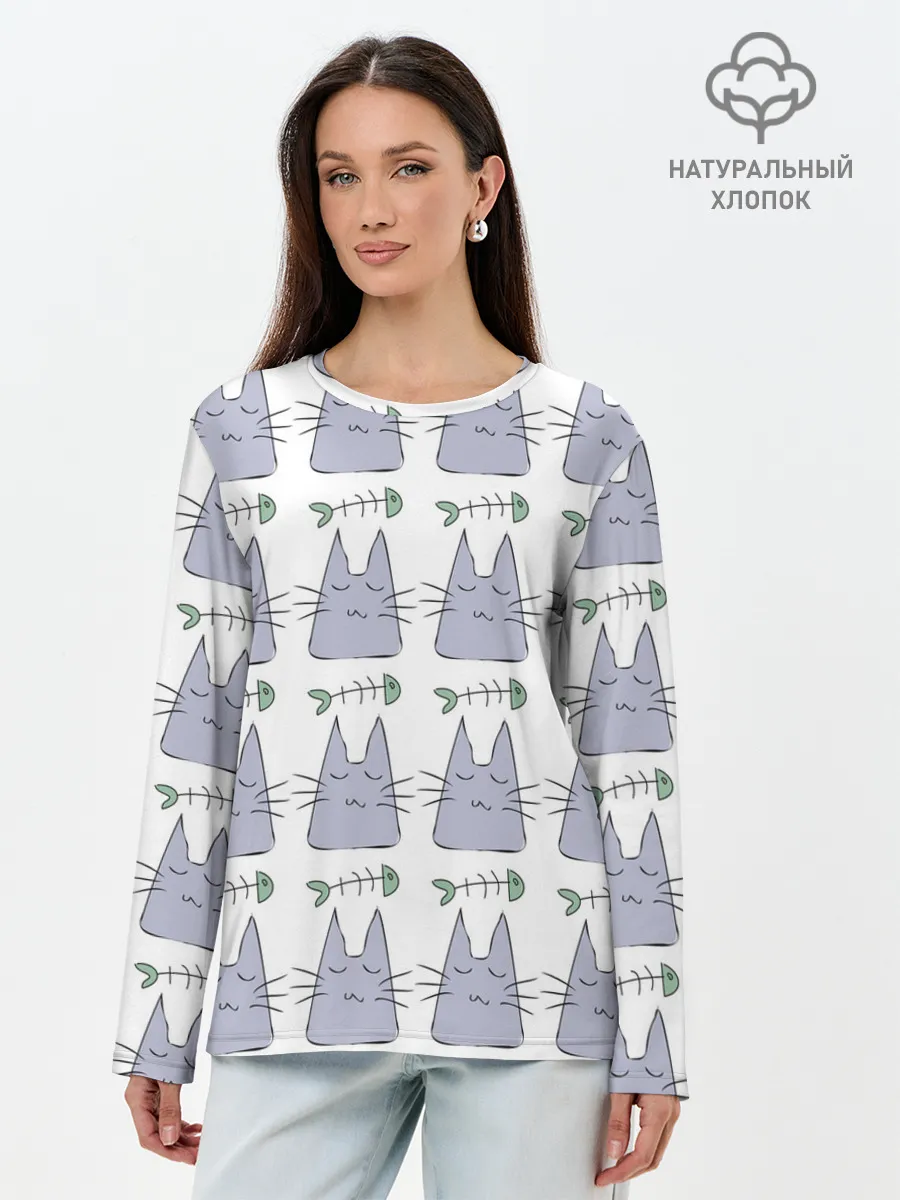 Лонгслив женский. Хлопок / Кот каваий