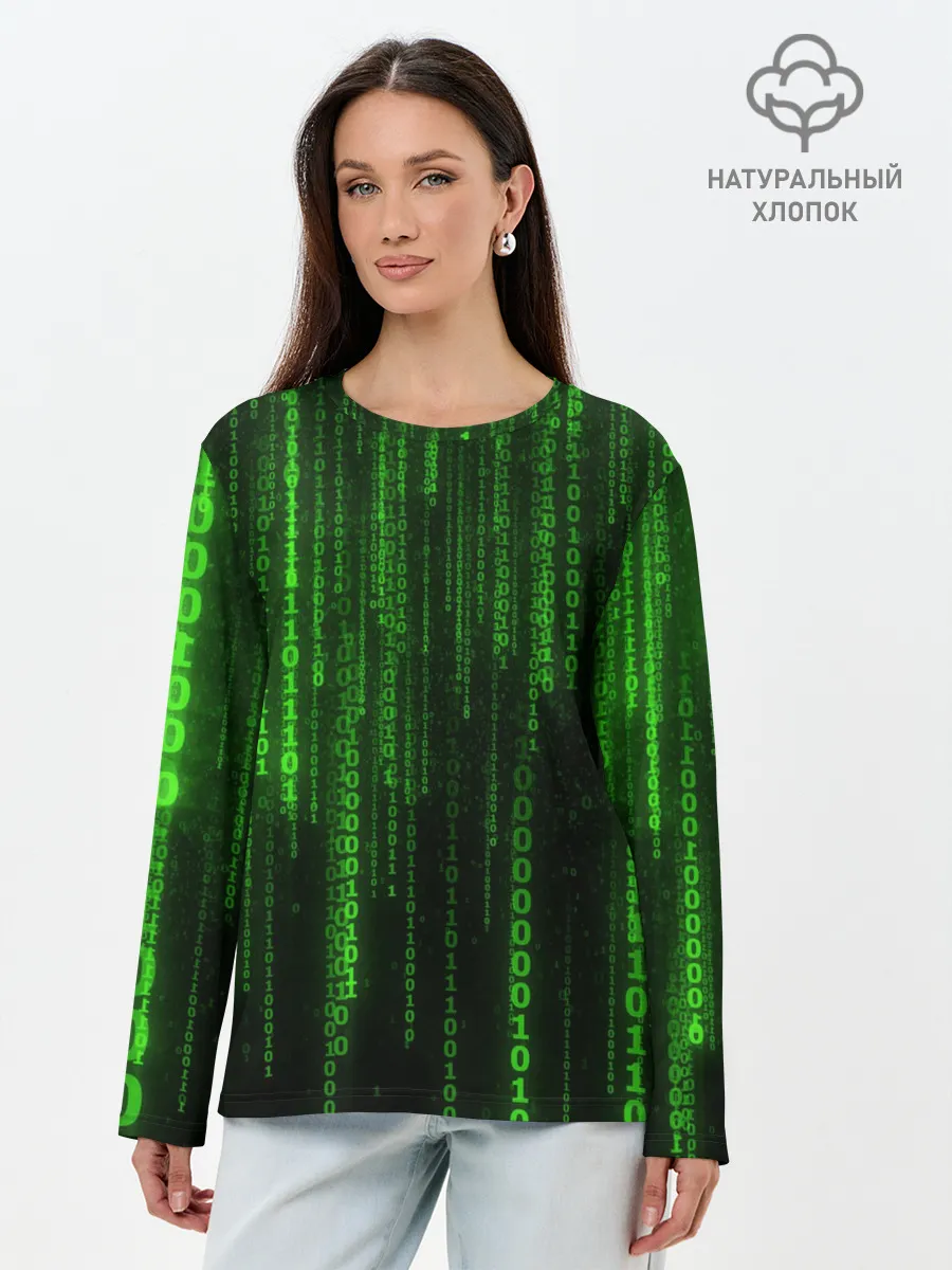 Лонгслив женский. Хлопок / Двоичный код
