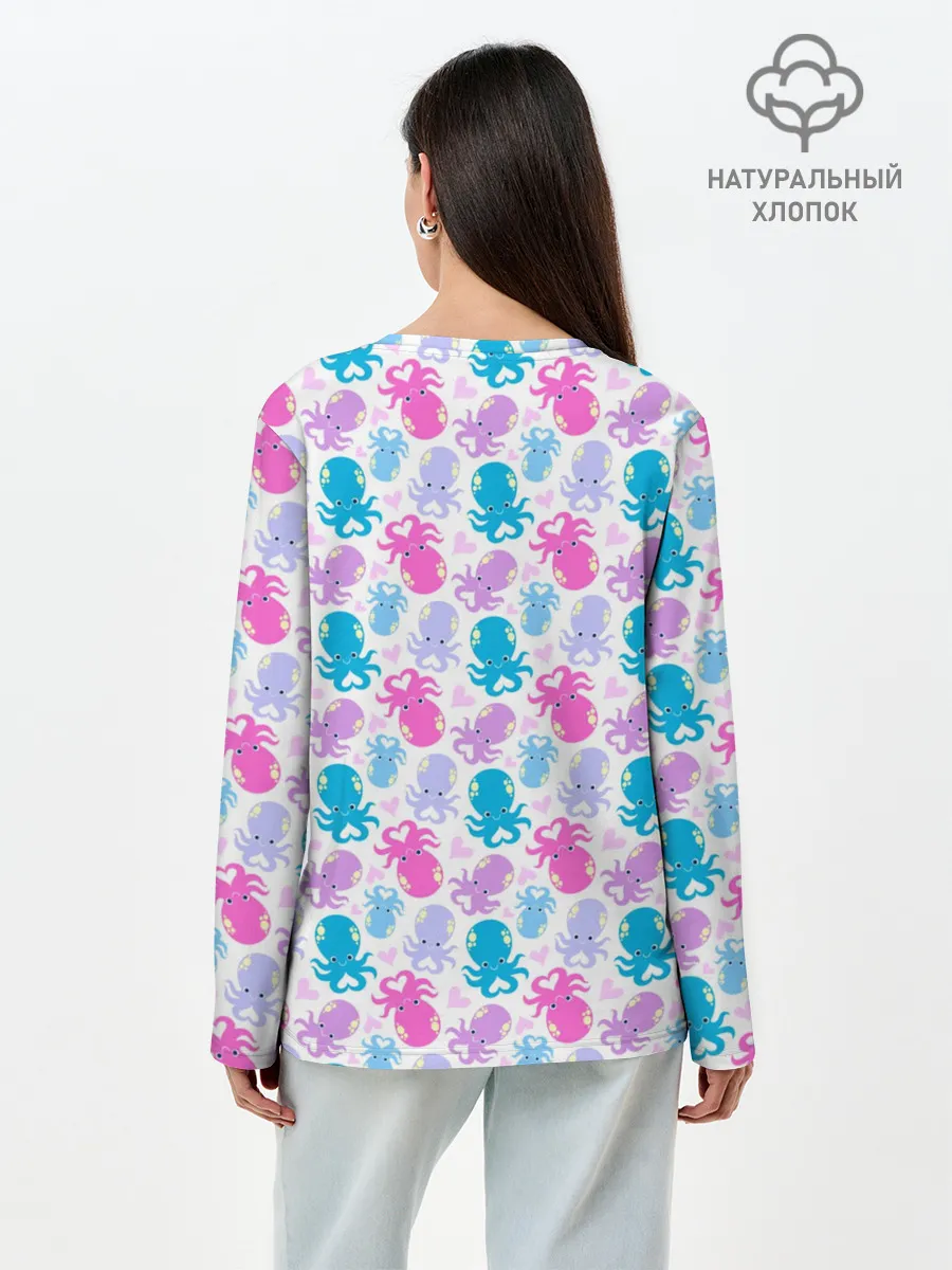 Лонгслив женский. Хлопок / Осьминоги