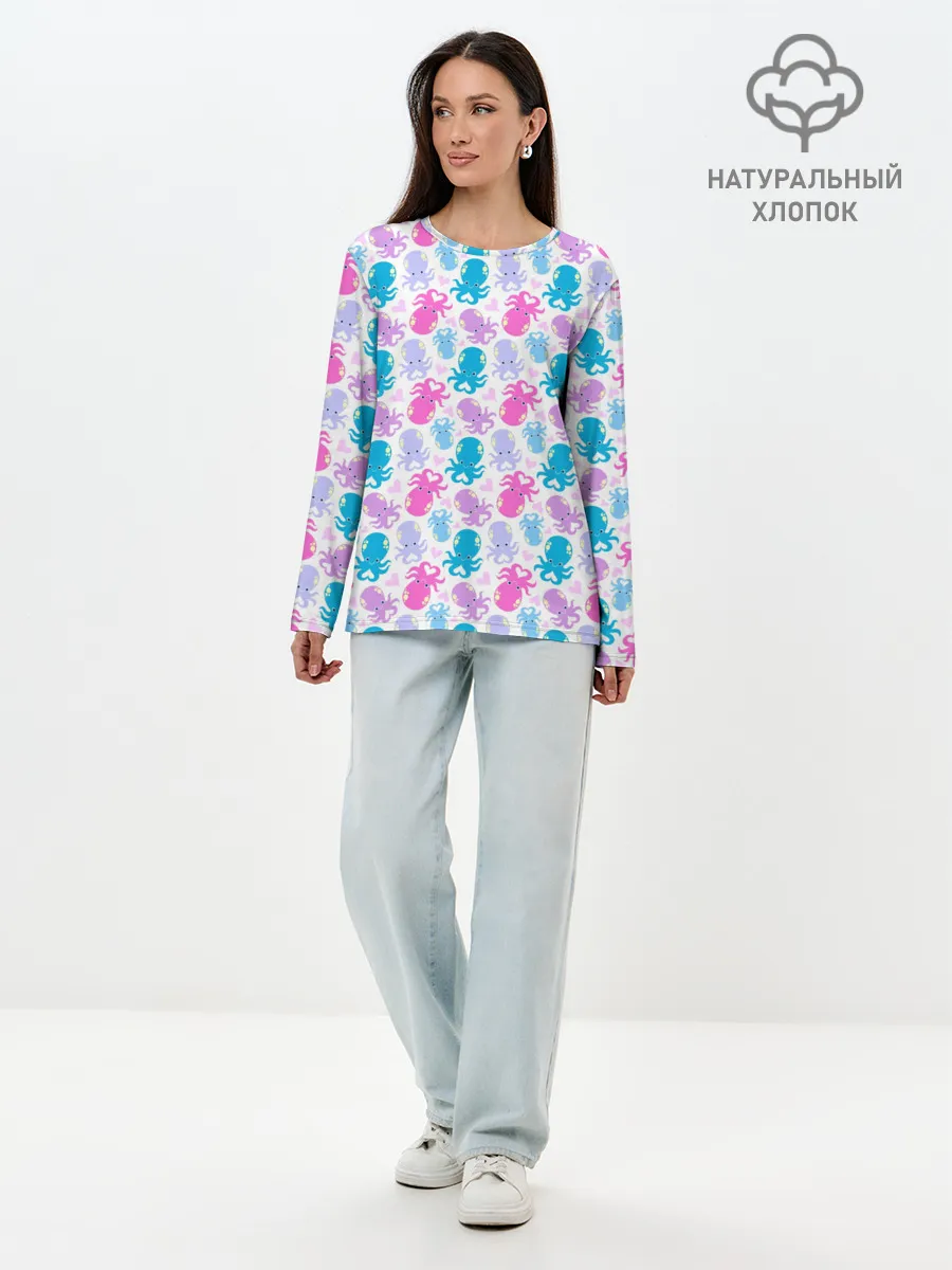 Лонгслив женский. Хлопок / Осьминоги