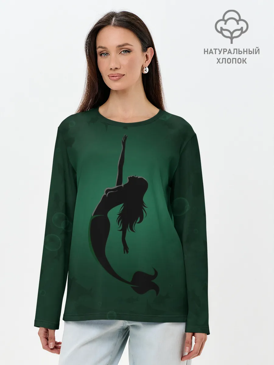 Лонгслив женский. Хлопок / Русалка силуэт