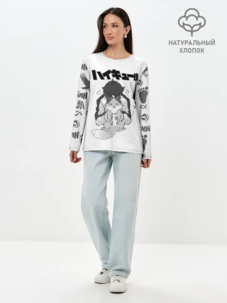 Лонгслив женский. Хлопок / Haikyu!! Кошка Некома