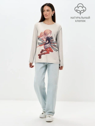 Лонгслив женский. Хлопок / Няшная Такамаки