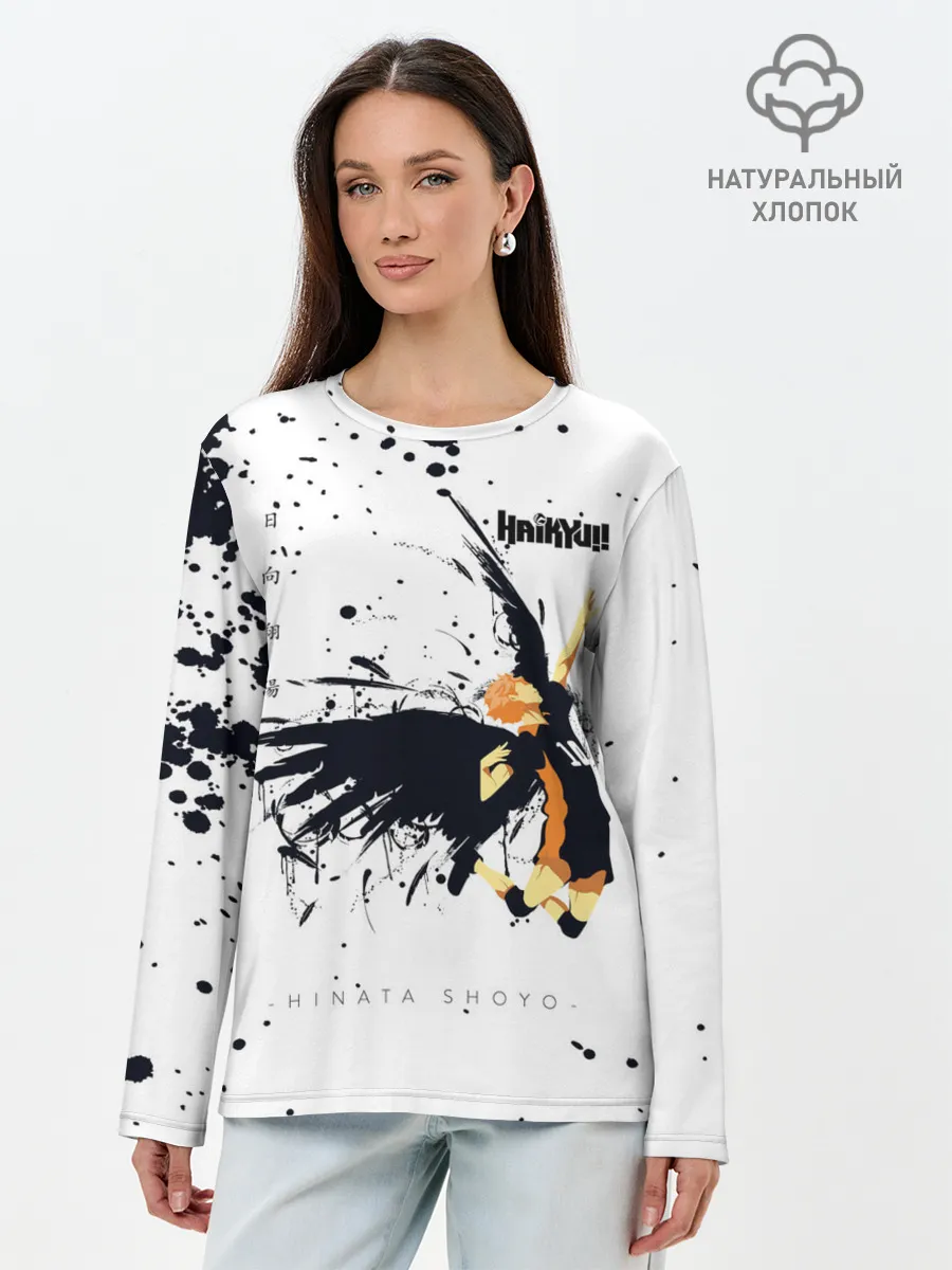 Лонгслив женский. Хлопок / Шоё Хината с крыльями Haikyuu!!