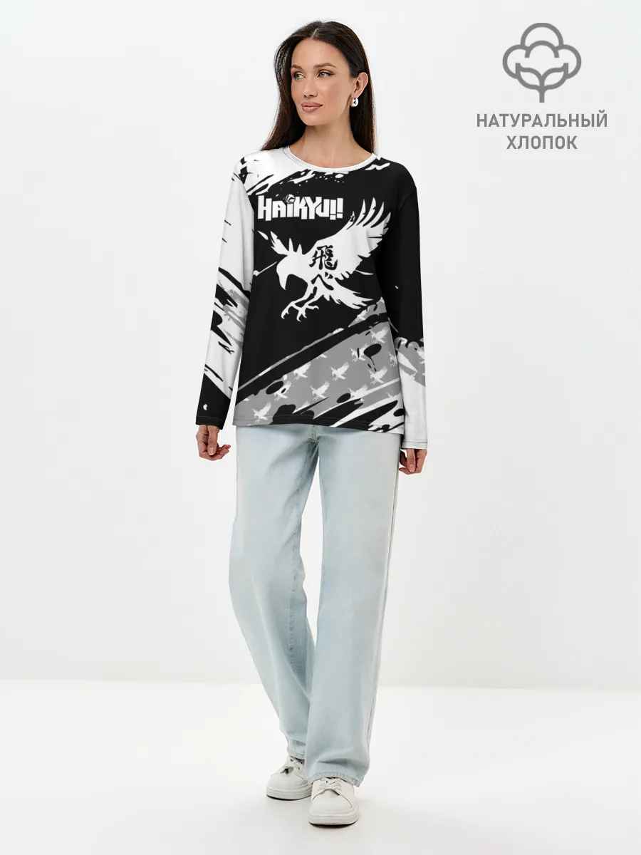 Лонгслив женский. Хлопок / Haikyuu!! Ворон иероглиф