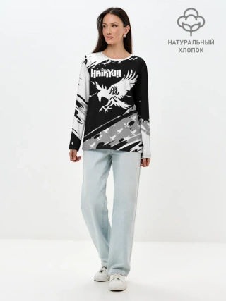 Лонгслив женский. Хлопок / Haikyuu!! Ворон иероглиф