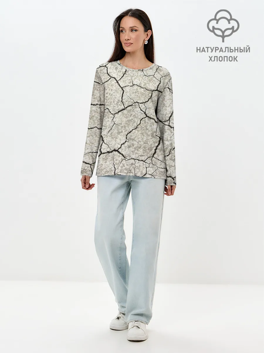 Лонгслив женский. Хлопок / Трещины на земле