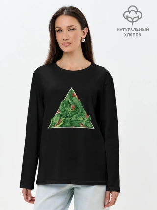 Лонгслив женский. Хлопок / Листва в треугольнике