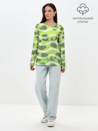Лонгслив женский. Хлопок / Тропический фон