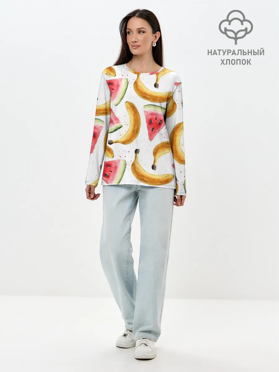 Лонгслив женский. Хлопок / Летний фреш арбуз банан