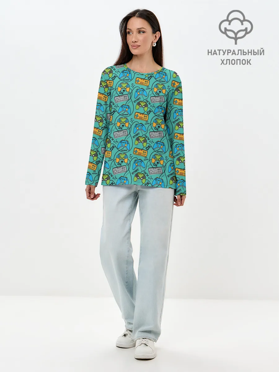 Лонгслив женский. Хлопок / Джойстики