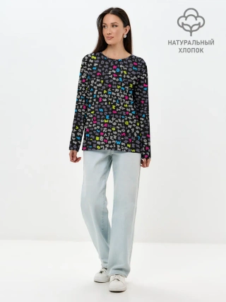 Лонгслив женский. Хлопок / Символы на черном