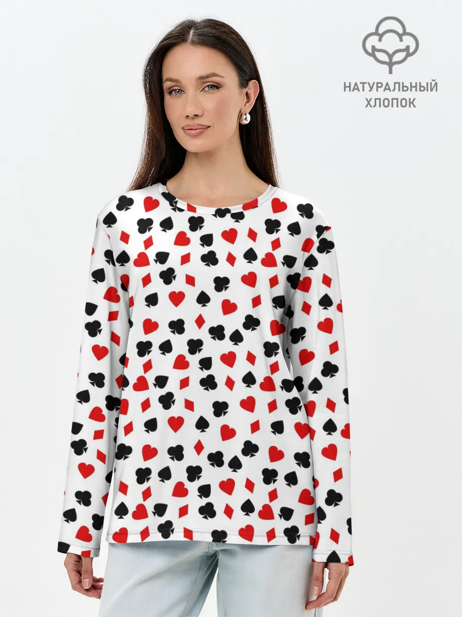 Лонгслив женский. Хлопок / Карточные Масти