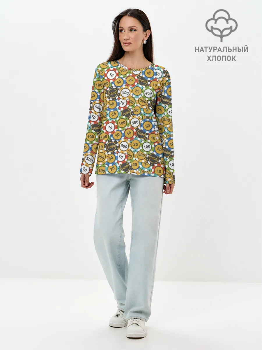 Лонгслив женский. Хлопок / Покерные Фишки