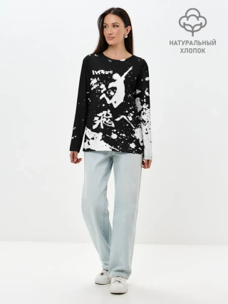 Лонгслив женский. Хлопок / Fly High Haikyu!! черно - белый