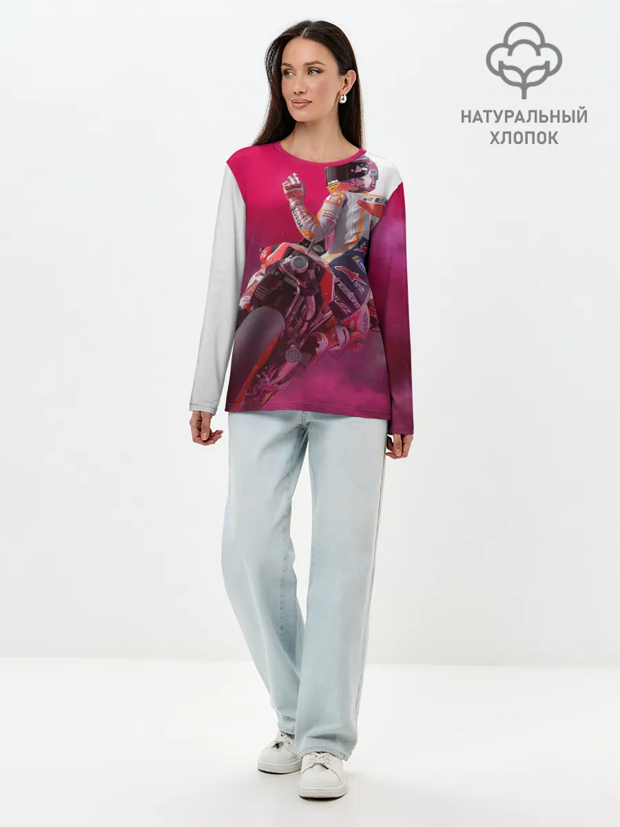 Лонгслив женский. Хлопок / Парень На Мотоцикле