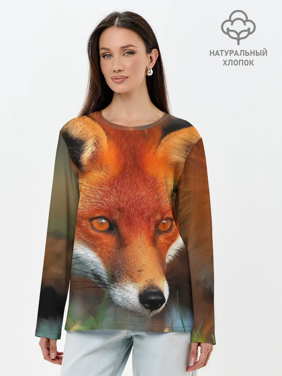 Лонгслив женский. Хлопок / Лисица охотница