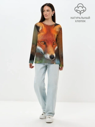 Лонгслив женский. Хлопок / Лисица охотница