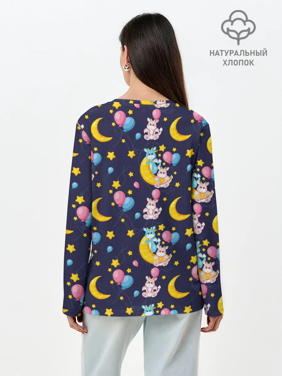 Лонгслив женский. Хлопок / Ночные дракончики