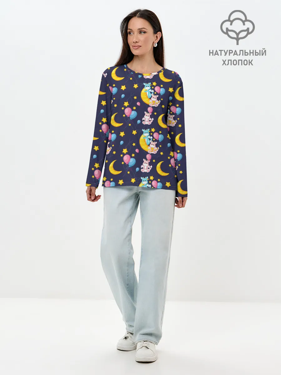 Лонгслив женский. Хлопок / Ночные дракончики