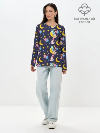 Лонгслив женский. Хлопок / Ночные дракончики