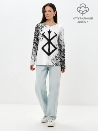 Лонгслив женский. Хлопок / БЕРСЕРК logo ч/б