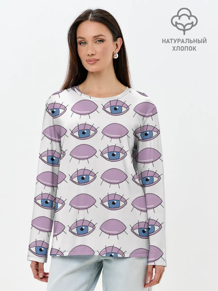 Лонгслив женский. Хлопок / Глаза фиолетовые