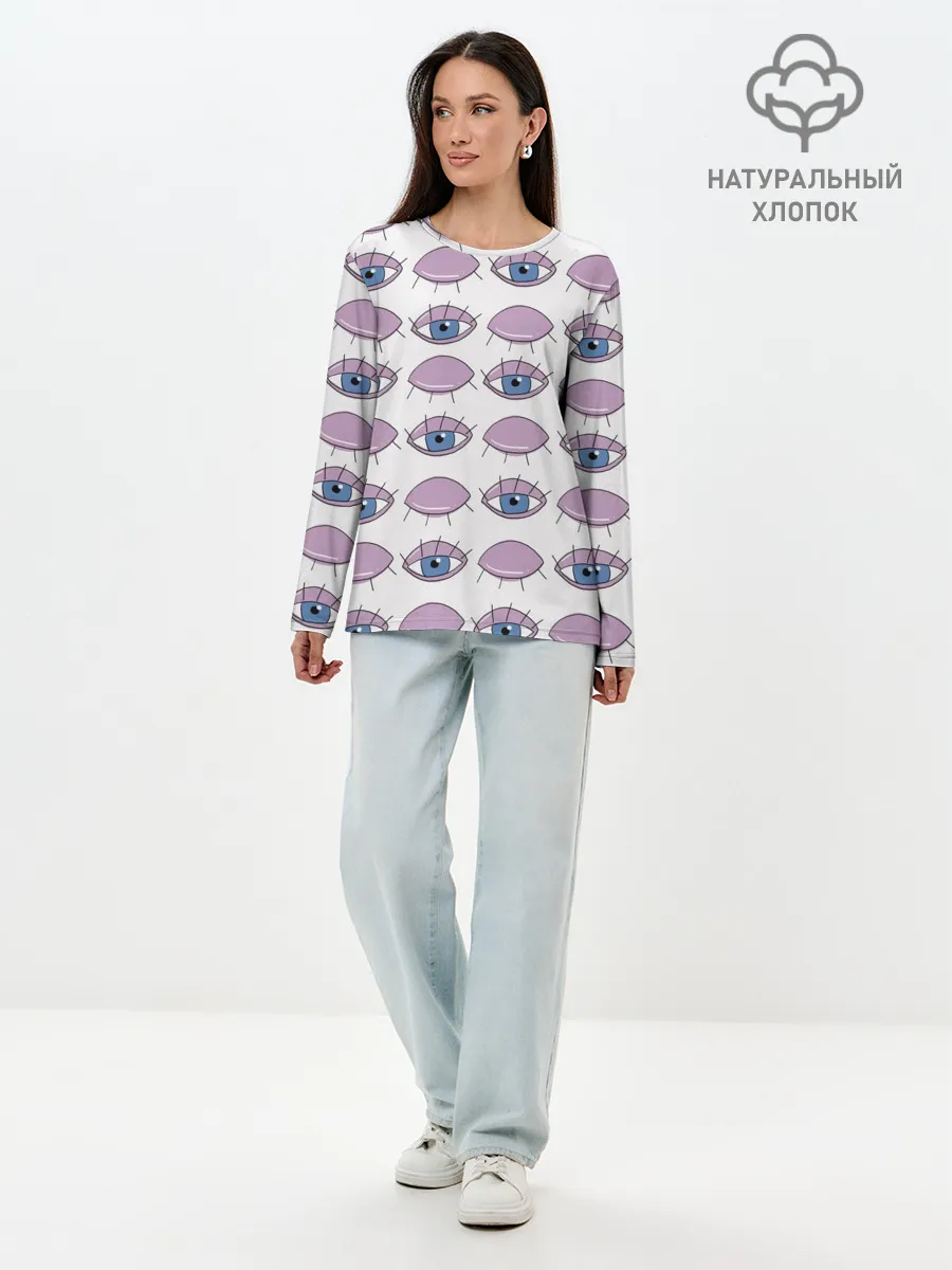 Лонгслив женский. Хлопок / Глаза фиолетовые