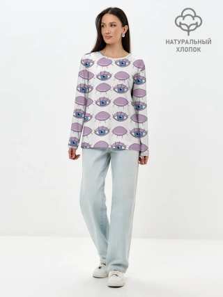 Лонгслив женский. Хлопок / Глаза фиолетовые