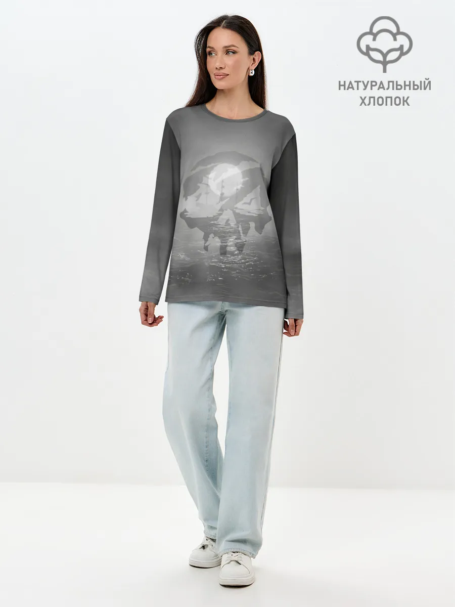 Лонгслив женский. Хлопок / Пираты в море