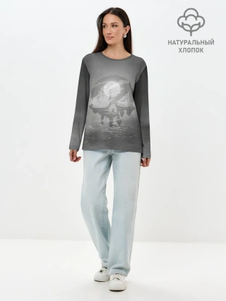 Лонгслив женский. Хлопок / Пираты в море