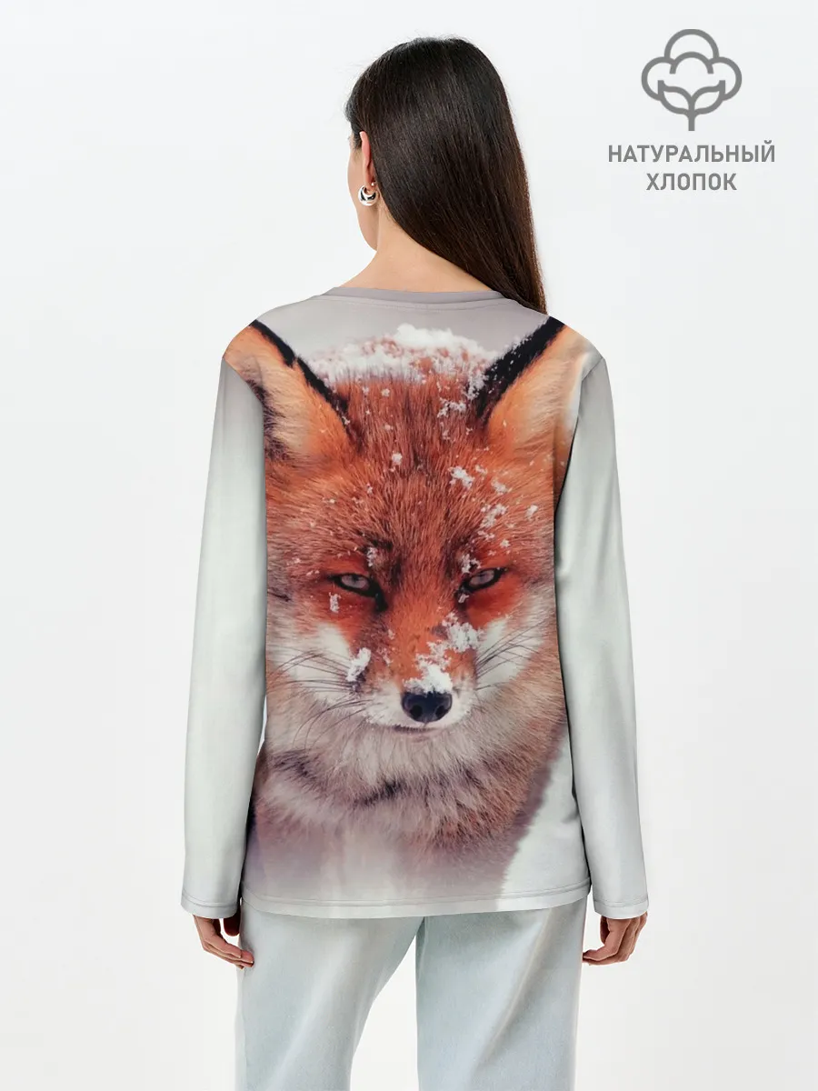 Лонгслив женский. Хлопок / Лисица и снег