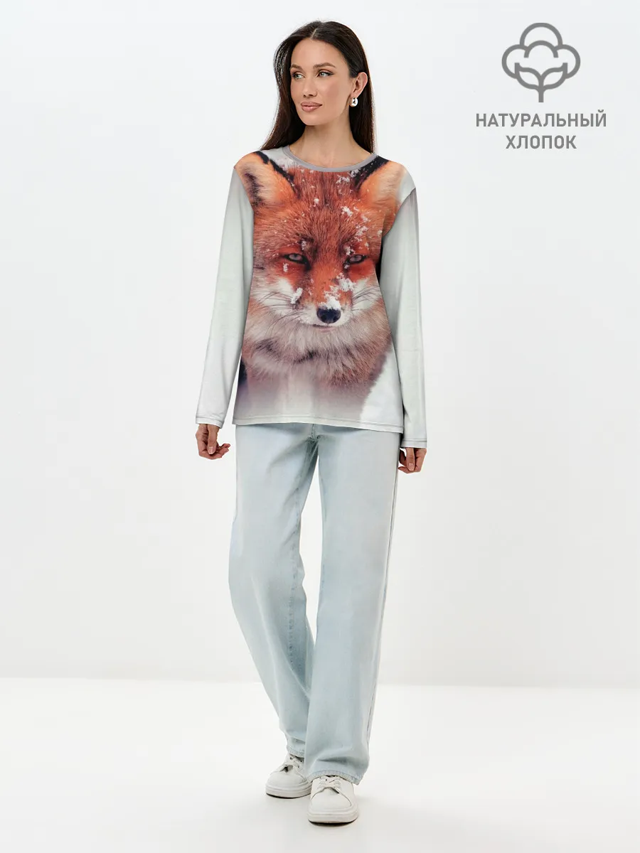 Лонгслив женский. Хлопок / Лисица и снег