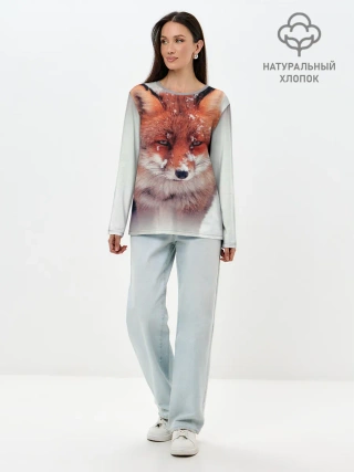Лонгслив женский. Хлопок / Лисица и снег