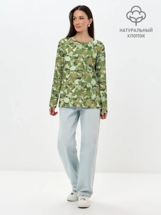 Лонгслив женский. Хлопок / Камуфляж из черепов