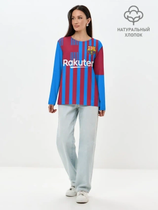Лонгслив женский. Хлопок / Домашняя форма ФК «Барселона»