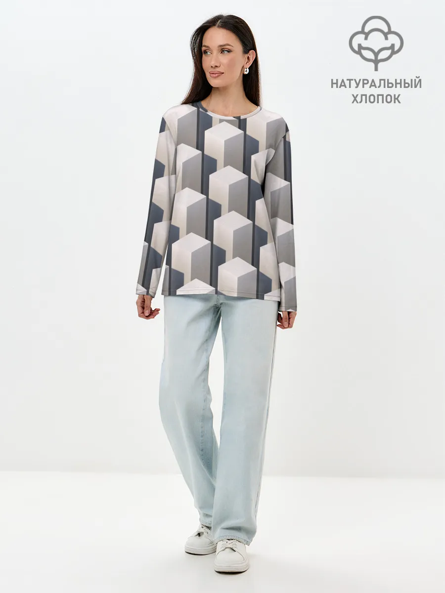 Лонгслив женский. Хлопок / ГрафиЧеские Кубы