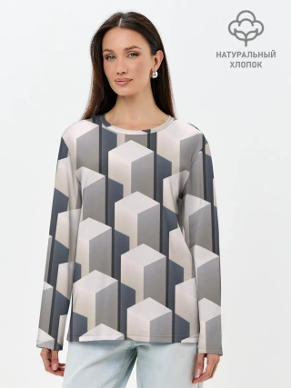 Лонгслив женский. Хлопок / ГрафиЧеские Кубы