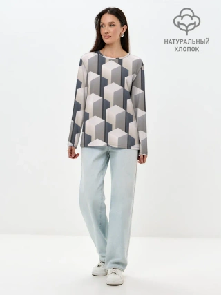 Лонгслив женский. Хлопок / ГрафиЧеские Кубы