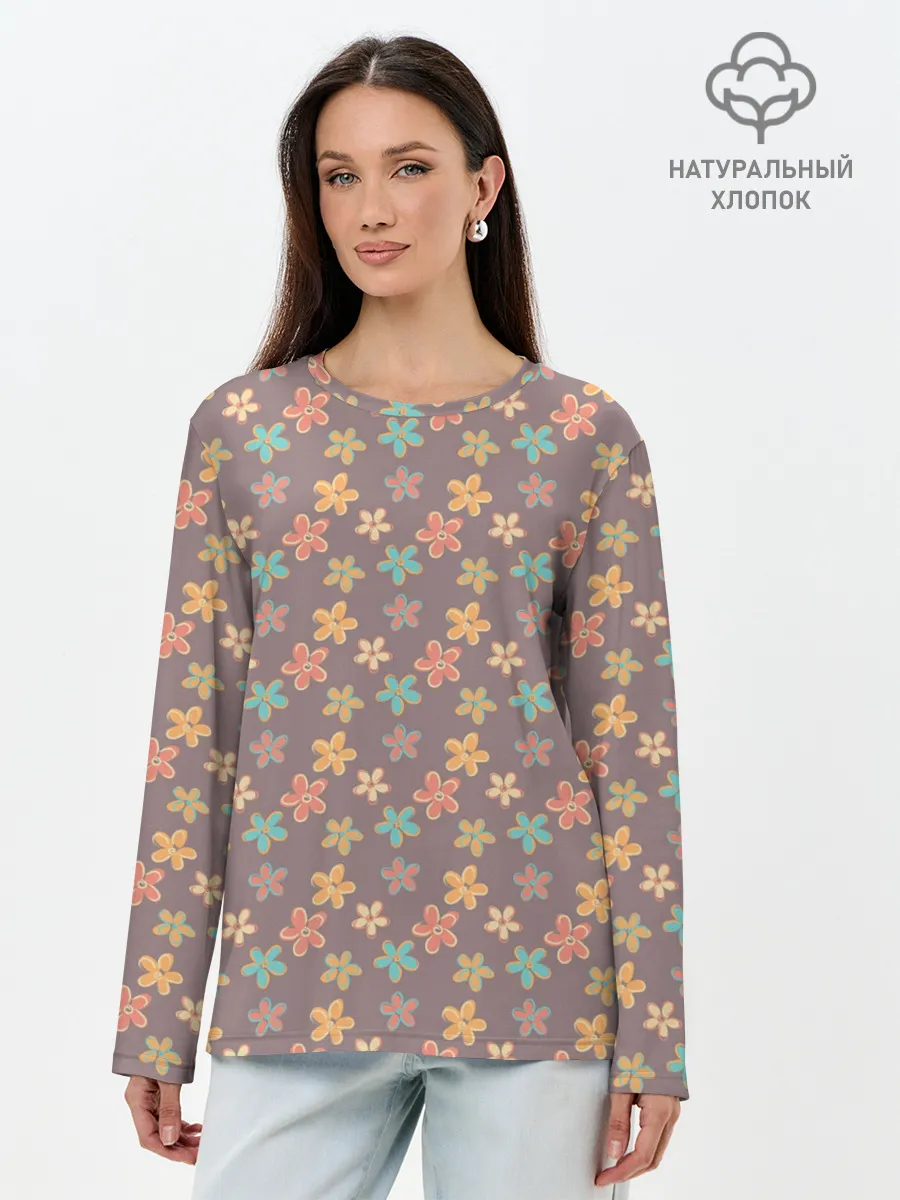 Лонгслив женский. Хлопок / Цветы | Разные