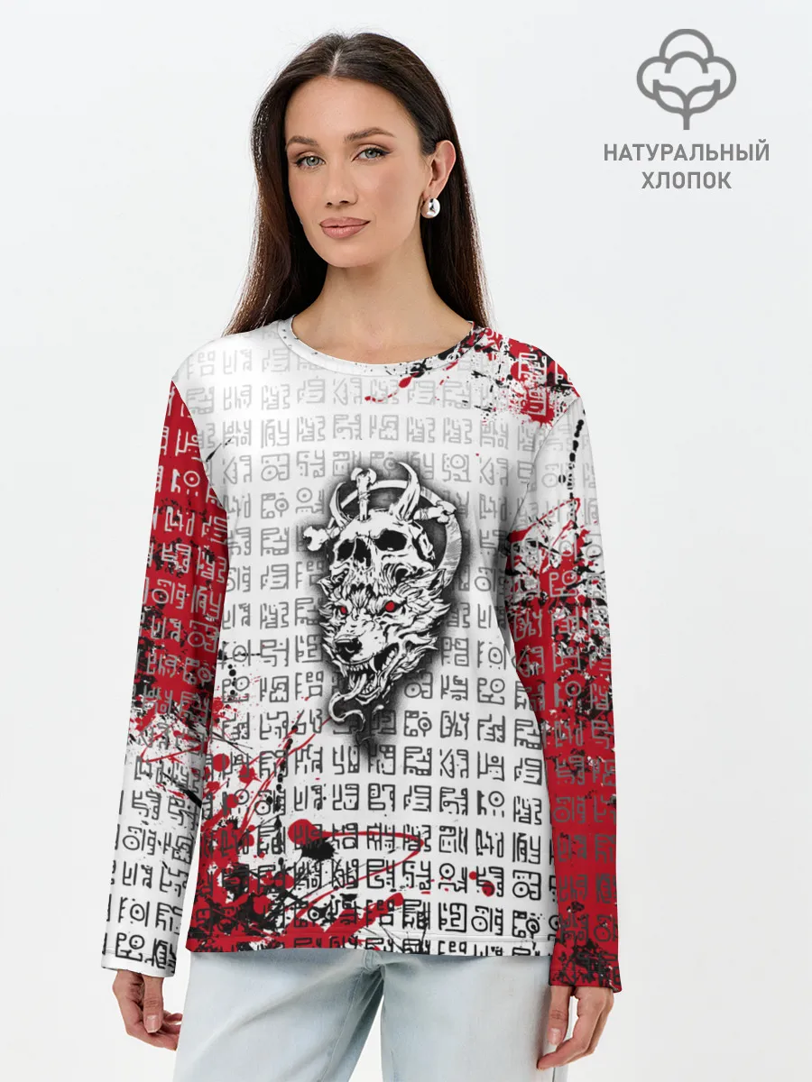 Лонгслив женский. Хлопок / Скандинавские символы